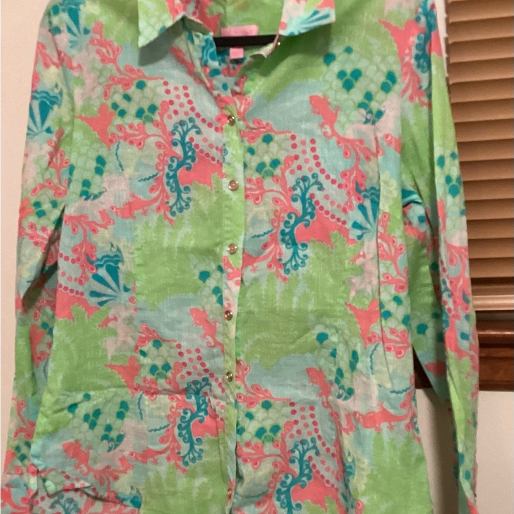 Lilly Pulitzer Green and Pink Blouse